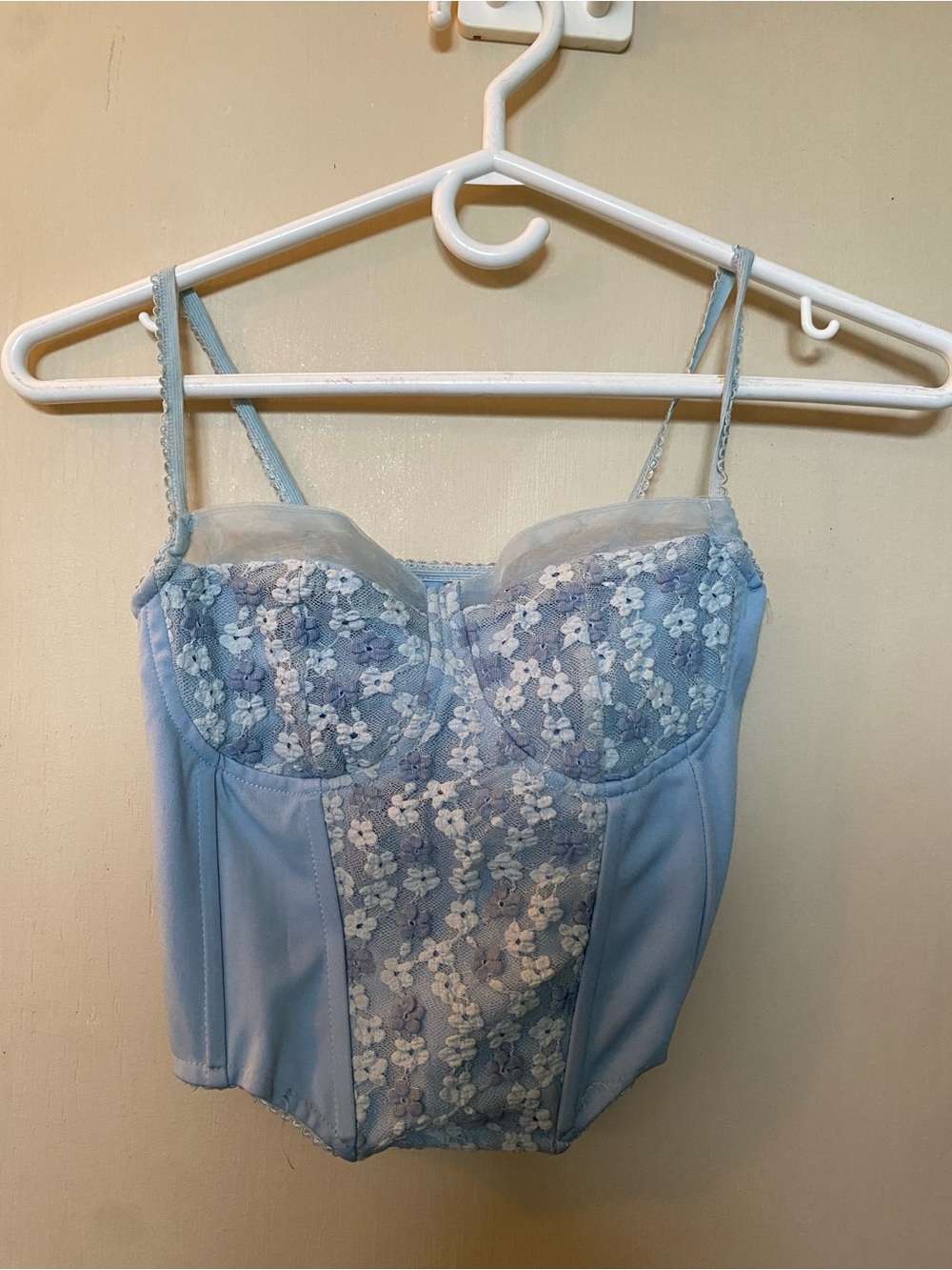 Light Blue Floral Lace Bustier Top